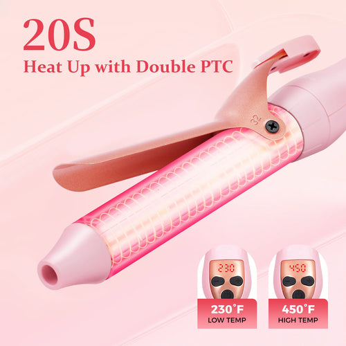 5 in 1 Curling Iron Set, Curling Wand Set with Flat Iron Hair Straightener, Dual Voltage Hair Curler,Pink